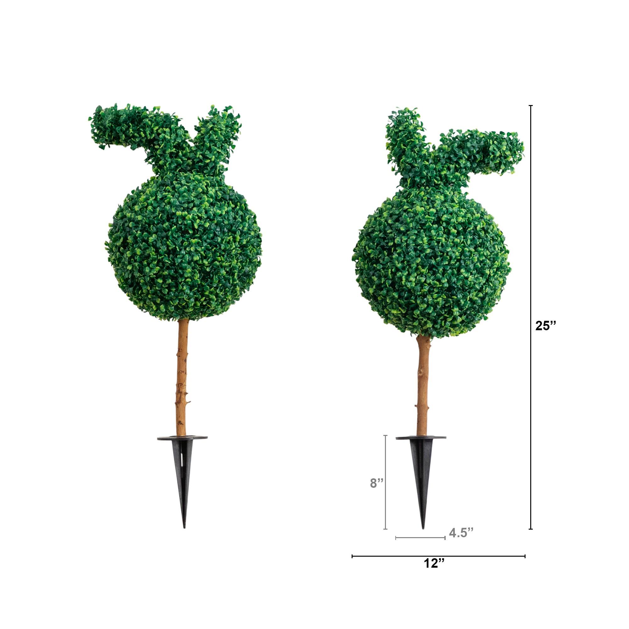 2ft. UV Resistant Artificial Easter Bunny Boxwood Topiary with Integrated Ground Stake (Indoor/Outdoor) - Set of 2